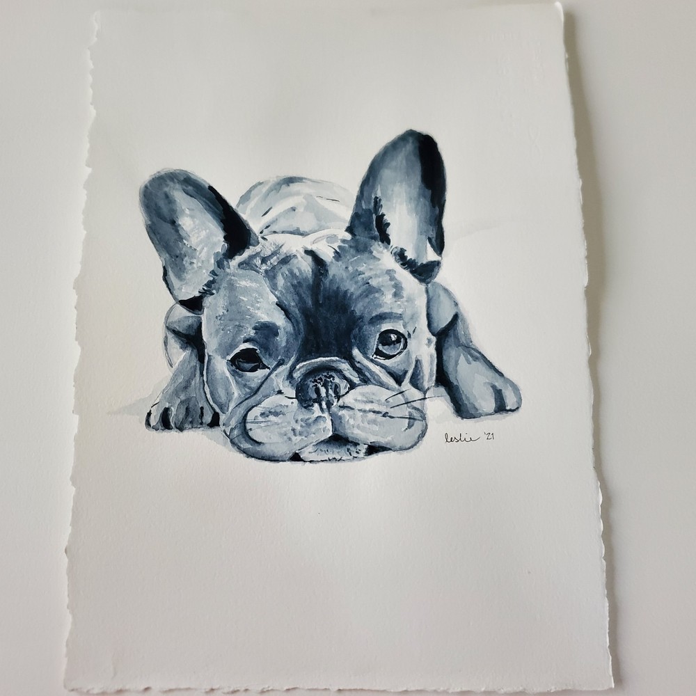 French Bulldog Original Watercolor Painting, Signed