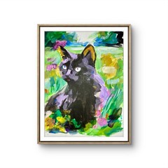Black Cat Painting Cottagecore Wildlife Animal Nature 9X12 Gallery Paper Cat Art