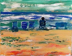 Beach Chairs Colorful Contemporary Original Signed Wall Art Acrylic 11×14 BACH