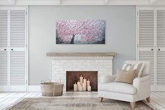 Cherry Blossom Painting 48×24 Pink Sakura Abstract Spring Wall Art Canvas