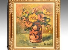Georges CARLAN “ Flower “ Oil Painting Autograph H 27.5 x W 24.6 x D 2.5 in