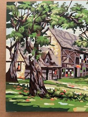 Vintage PAINT BY NUMBERS Hand Painted Autumn Fall House Trees #4