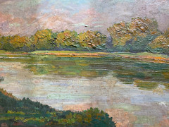 Autumn At Shore Secession Signed Oil Painting To Restaantik Evening Mood Antique