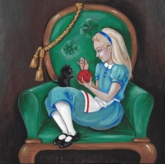 11×11 print of painting RYTA Halloween Alice in Wonderland Black Cat folk art 🌺