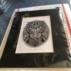 hand-signed owl art print autographed by artist April Couch mandala style