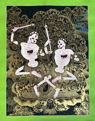 CITIPATI/ DANCING HAPPY COUPLE SKELETON ORIGINAL TIBETAN THANGKA PAINTING