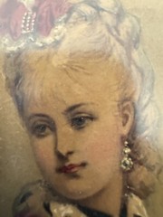 19th Century Minature Water Color Painting of a Wealthy Lady Gold Filled Frame