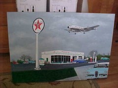 Texaco TWA Edsel Gas Station – Oil Painting 25 X 36 Inches BARTL
