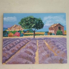 Original Oil painting Landscape Lavender by Andriy Stadnyk 19,7*15,8 inches