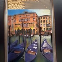 Vintage 3D Resin Relief Wall Plaque Venice Canal Scene With Docked Gondolas