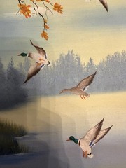 Vintage Original Signed Nature Scene Oil Painting Ducks On Flight 16×20