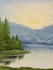 70s Vintage Nature Oil Painting Framed Rustic Cabin Cottagecore Lake Wall Art
