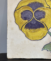 Thomas F Goff Vintage Pansy Human Face Flower Art Painting 17″x 13.75″ Cardboard