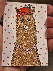 ACEO Original Whimsical Valentine Alpaca Watercolor Cartoon Painting