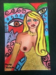 Nude in gold corset. MARIA KALATA, oil painting expressionism – surrealism