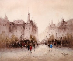 European Street- #5E-2, 20×24 100% Hand Painted Oil Painting on Canvas