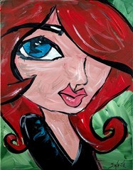 Cartoon Girl 11×14 Original Painting Red Hair Abstract Female Character SWhite