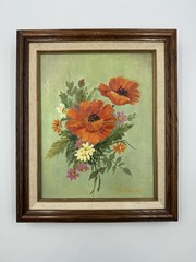 Vintage 1980s California Botanical Floral Painting Poppies E Meyer