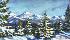 “Mount Hoverla, Ukrainian Carpathians” Original Winter Painting Gouache