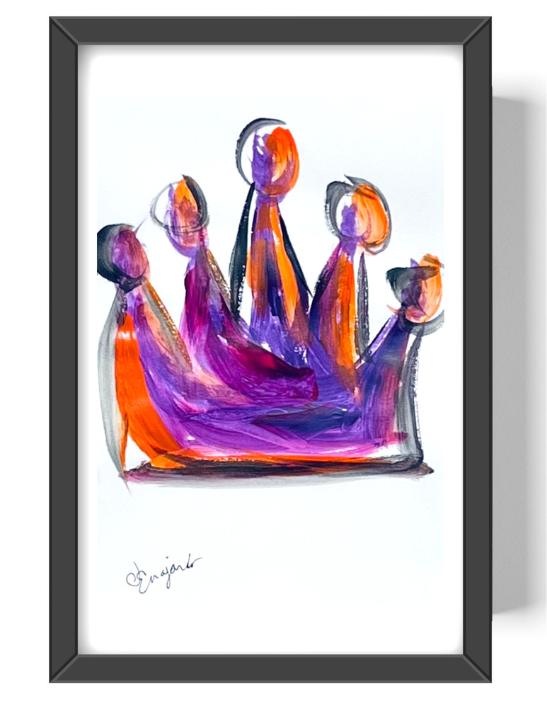 Guajardo Art: Purple and Orange Crown 9X6 Paper Signed Home Decor
