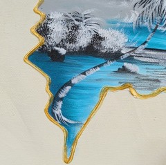 Juan Javier Signed Dominican Republic Island Map Painting – Tropical Beach 10×8
