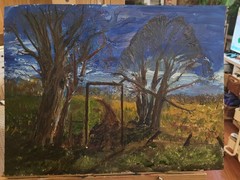 Country Path with Trees Blue Sky Landscape Painting 12×16 Original Oil
