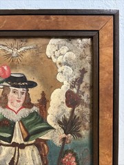 19th Century Retablo Antique Mexican Oil on Tin Painting Holy Child of Atocha