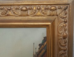 LRG ANTONIO DEVITY OIL/CANVAS FRENCH STREET SCENE STAMPED FRAMED GOOD CONDITION