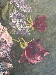 Antique French Oil on Board Painting Floral Bouquet Still Life 1881 Signed