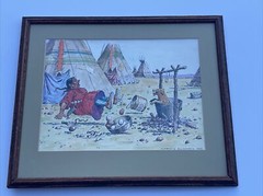 CLARENCE ELLSWORTH PAINTING INDIAN NATIVE AMERICAN TRIBAL TIPI PORTRAIT W DOG