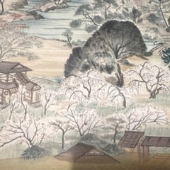 Asian Style Landscape River Painting on Paper, Unframed, 10.5×9.5in