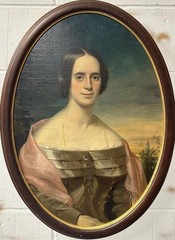 Antique 19th Century Portrait Oil Painting Lady Oval Framed Victorian Art