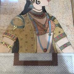 Four Vintage Unique Gemstone India Paintings Crushed Natural Gem Stones