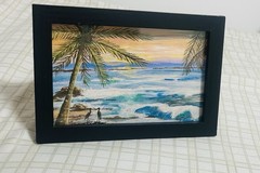 Tropical Beach. Original Painting On Canvas. Coastline Landscape. Ocean Sunset