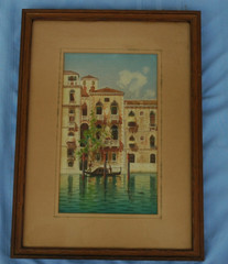 19th Century Watercolor of a Venice Canal by Italian Artist Umberto Ongania