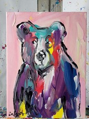Aleph Hand Painted Animal Bear 9×12 Acrylic Painting Textured Wall Art Canvas