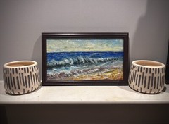 Original Painting Ocean Windy Waves Beach Sand Seascape Landscape FRMD Art Signd