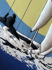 Vintage 1970s-80s Quilted Trapunto Sailboat Sunset Wall Art 36×24 Retro Nautical
