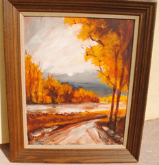 Roger Etienne 1922-2011 gouache autumn landscape painting French-American artist