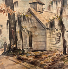 Striking Vintage Rural South Framed Watercolor Painting Americana Art Decor Gift