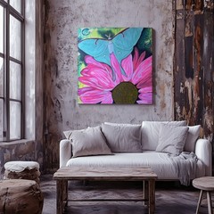 Blooming Moth Painting Canvas 24×24 Colorful couple Floral Art Original Acrylic