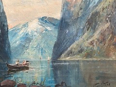 VINTAGE SIGNED KAARE STEEN NORWEGIAN FJORD LANDSCAPE OIL PAINTING ON CANVAS