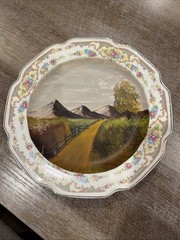 Vintage Rustic Hand Painted decorative plate With landscape scene 9”Beautiful