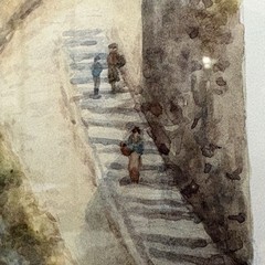 Vintage Watercolor Painting of Abbey Steps in Penzance by Thomas Herbert Victor