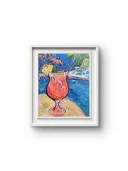 Original Tropical Paradise Poolside Beach Bar Coastal Wall Art 16 X 20