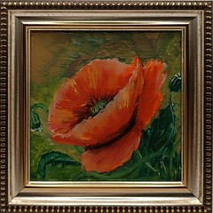 Original Oil Painting Poppie Miniature Signed Cheap Gifts Size 4*4 inches