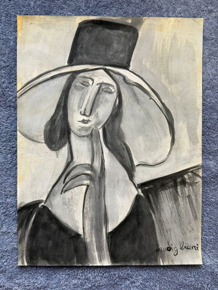 AMEDEO MODIGLIANI drawing and painting on old paper signed stamped vintage