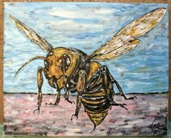 BEE HAPPY HORNET bug NEW insect Painting 8×10 canvas Original wow signed Crowell