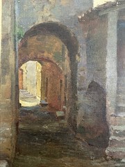 Antique Oil Painting On Canvas 19th Century View Of A Medina In Marrakech