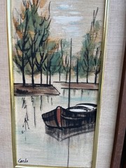 Mid Century Modern vintage Carlo of Hollywood Pair of Framed Paintings